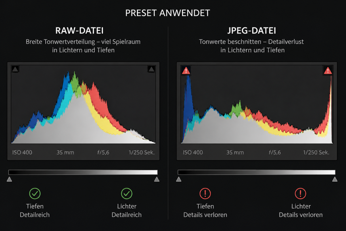Presets bei JPEG und RAW: Das sind die Unterschiede