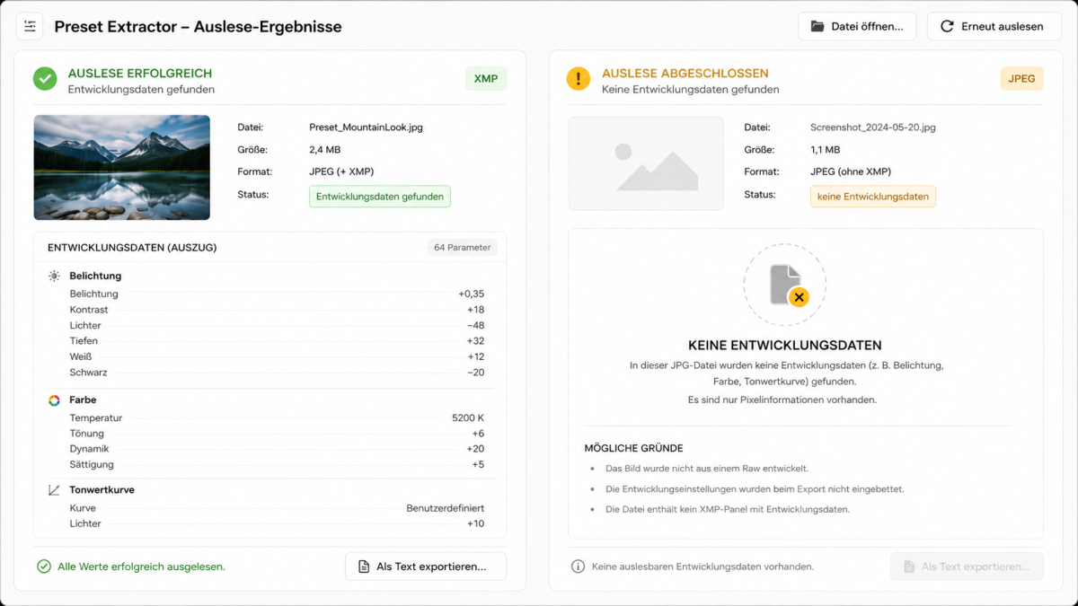 Warum sich nicht aus jedem JPG ein Preset erstellen lässt